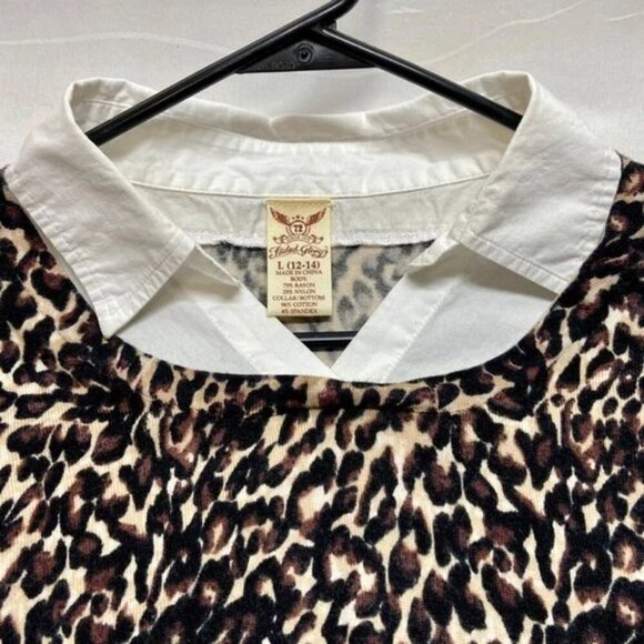 Faded Glory Collared Blouse Women's Large Animal Leopard Print Layered Casual - Picture 10 of 10